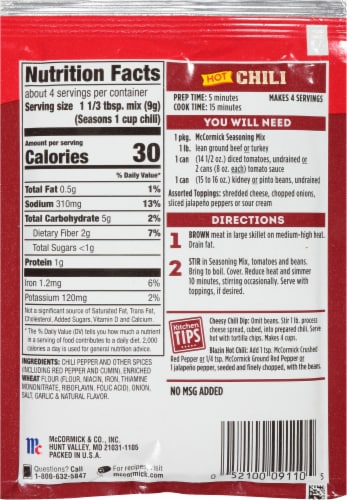 McCormick® Hot Chili Seasoning Mix Perspective: back