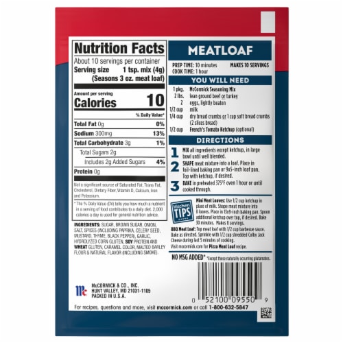 McCormick® Meat Loaf Seasoning Mix Perspective: back