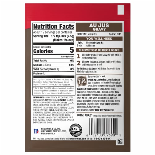 McCormick Au Jus Gravy Seasoning Mix Perspective: back