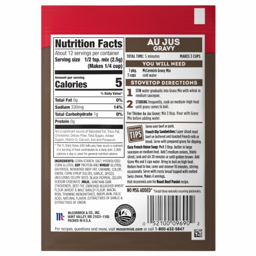 McCormick Au Jus Gravy Seasoning Mix Perspective: back
