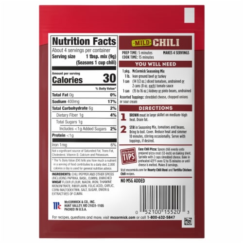 McCormick Mild Chili Seasoning Mix Perspective: back