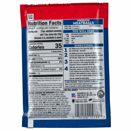 McCormick Swedish Meatballs Seasoning & Sauce Mixes Perspective: back