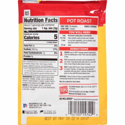 McCormick Bag 'n Season Pot Roast Cooking & Seasoning Mix Perspective: back