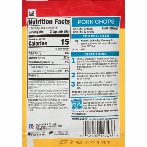 McCormick® Bag 'N Season Pork Chops Cooking Bag & Seasoning Mix Perspective: back