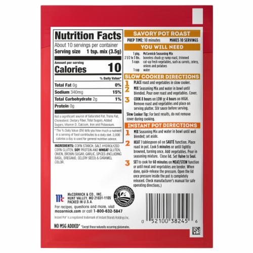McCormick® Slow Cooker Savory Pot Roast Seasoning Mix Perspective: back