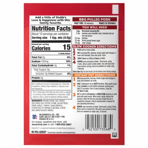 McCormick Slow Cooker Barbecue Pulled Pork Seasoning Mix Perspective: back