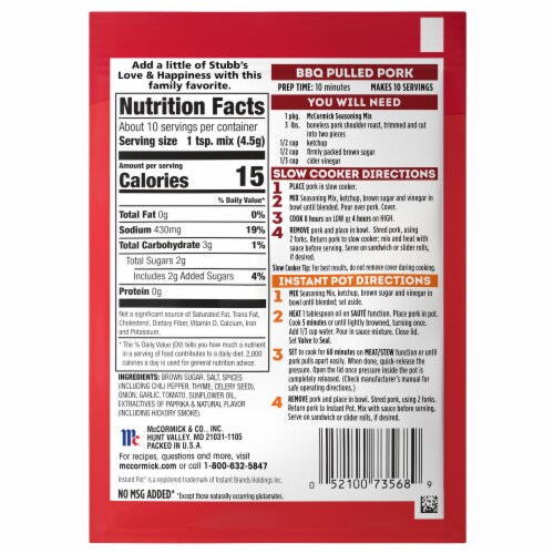 McCormick Slow Cooker Barbecue Pulled Pork Seasoning Mix Perspective: back
