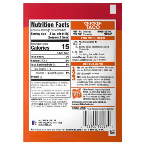 McCormick® Chicken Taco Seasoning Mix Perspective: back