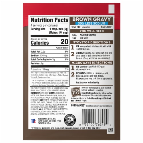 McCormick 30% Less Sodium Brown Gravy Seasoning Mix Perspective: back