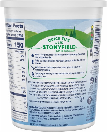 Stonyfield® Organic Vanilla Probiotic Whole Milk Yogurt Tub Perspective: back