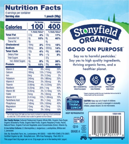 Stonyfield Organic Strawberry Beet Berry Kids Whole Milk Yogurt Pouches