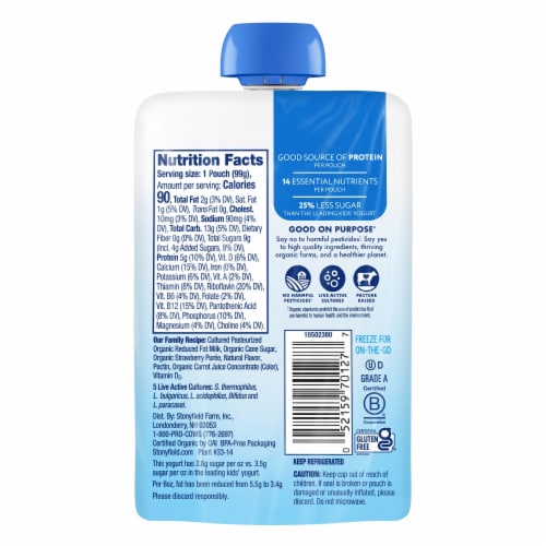 Stonyfield® Organic Kids Strawberry Lowfat Yogurt Pouch Perspective: back