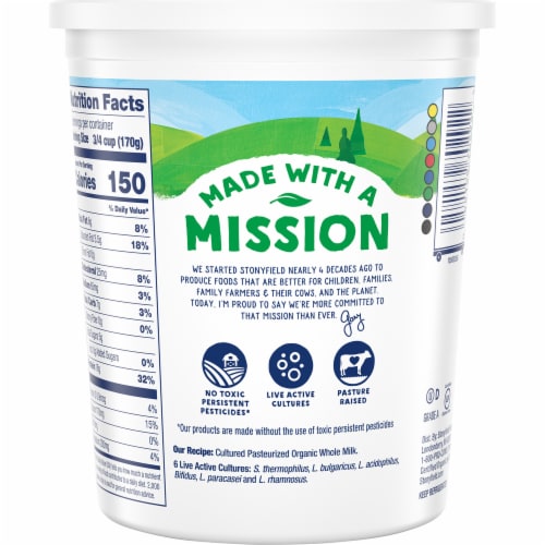 Stonyfield® Organic Plain Whole Milk Greek Yogurt Tub Perspective: back