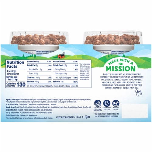 Stonyfield Organic® Strawberry Lowfat Yogurt Cups  with EnviroKidz Choco Chimps Perspective: back