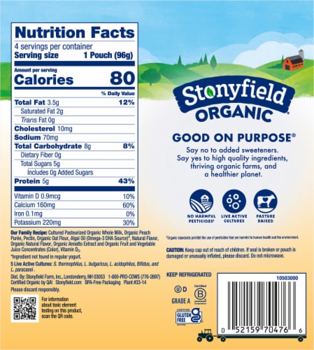 Stonyfield Organic® Yo Baby® Peach & Oat Whole Milk Yogurt Pouch Perspective: back