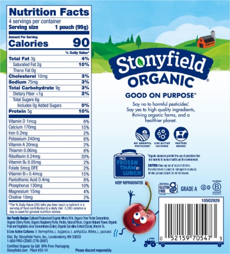 Stonyfield Organic® Kids Zero Sugar Cherry Berry Pear Yogurt Pouches Perspective: back