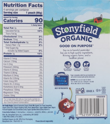 Stonyfield Organic® Kids Zero Sugar Cherry Berry Pear Yogurt Pouches Perspective: back