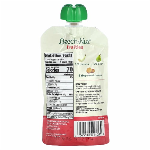 Beech-Nut® Fruities Stage 2 Banana Pear & Sweet Potato Baby Food Pouch Perspective: back