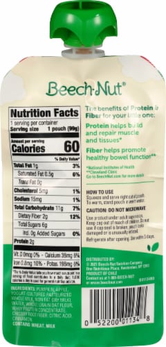 Beech-Nut® Protein & Fiber Pumpkin Apple Yogurt and Oats Stage 3 Baby Food Perspective: back