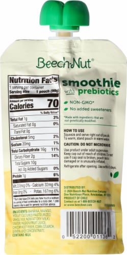 Beech-Nut® Smoothie + Prebiotics Stage 4 Banana Mango Passion Fruit & Yogurt Toddler Food Pouch Perspective: back