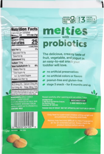 Beech-Nut Probiotic Melties Stage 3 Apple Carrot Mango & Yogurt Baby Melts Snack Bag