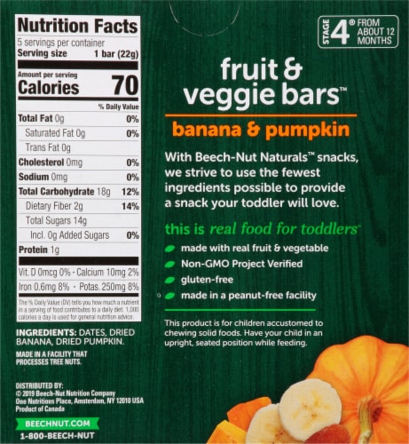 Beech-Nut Naturals Banana & Pumpkin Fruit & Veggie Bars Perspective: back