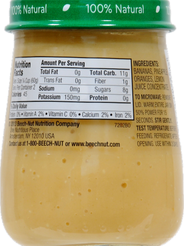 Beech-Nut Stage 2 Just Banana Orange & Pineapple Baby Food Jar Perspective: back