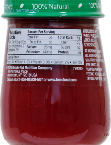 Beech-Nut Stage 2 Just Beets Pear & Pomegranate Baby Food Jar Perspective: back