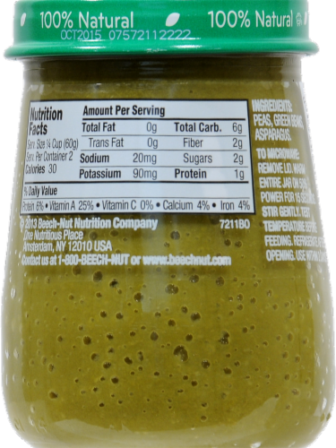 Beech-Nut Stage 2 Just Peas Green Beans and Asparagus Baby Food Jar Perspective: back