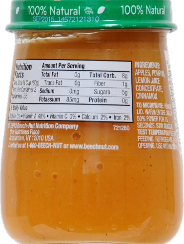 Beech-Nut Stage 2 Apple & Pumpkin Baby Food Jar Perspective: back