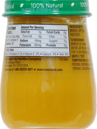 Beech-Nut Stage 2 Just Mango Apple & Avocado Baby Food Jar Perspective: back