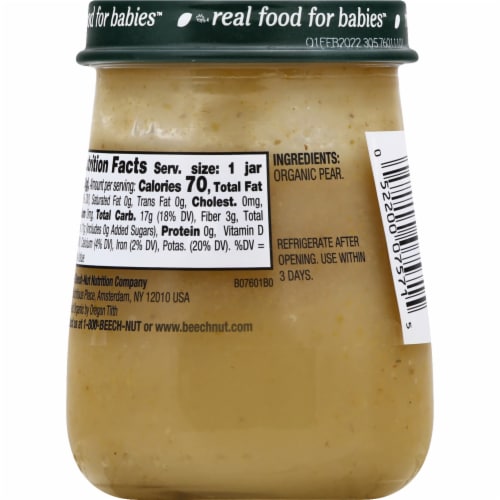 Beech-Nut® Organics Stage 1 Pear Baby Food Perspective: back
