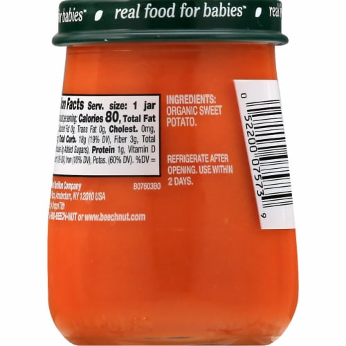 Beech-Nut® Organics Stage 1 Sweet Potato Organic Baby Food Jar Perspective: back