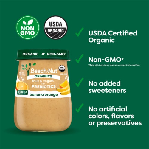 Beech-Nut Organics Stage 2 Banana Orange & Yogurt with Prebiotics Baby Food Jar Perspective: back