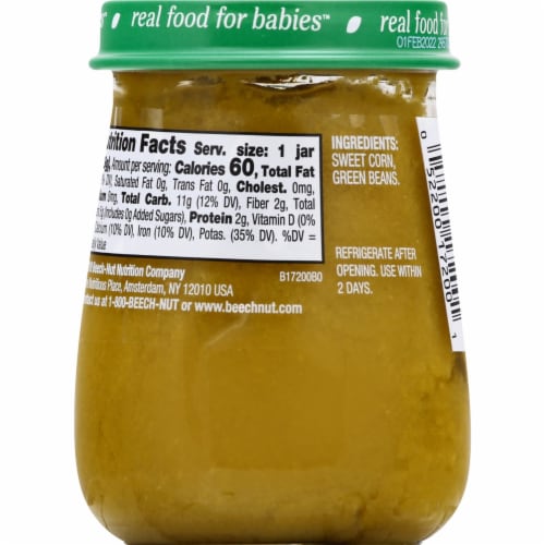 Beech-Nut Naturals Stage 2 Baby Food, Sweet Corn & Green Beans Perspective: back
