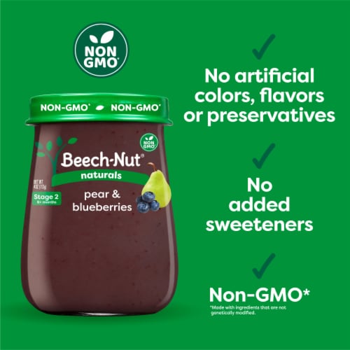 Beech Nut Naturals Stage 2 Pear Blueberries Baby Food Jar 4 oz