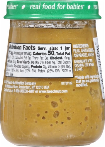 Beech-Nut® Naturals Stage 2 Peas Green Beans & Asparagus Baby Food Perspective: back
