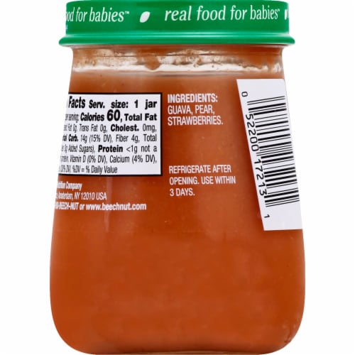 Beech-Nut® Naturals Stage 2 Guava Pear & Strawberries Baby Food Jar Perspective: back