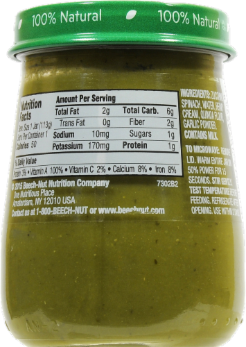 Beech-Nut Naturals Just Spinach Zucchini & Quinoa Stage 3 Baby Food Perspective: back