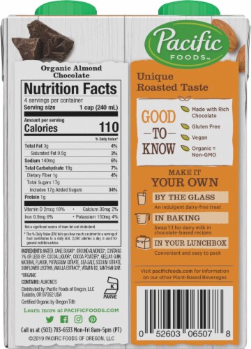 Pacific Organic Chocolate Almond Non Dairy Beverage Perspective: back