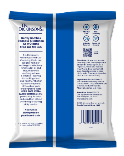 T.N. Dickinson's® Witch Hazel® Soothing Multi-Use Cleansing Cloths Perspective: back