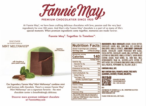Fannie May® Mint Meltaways® Mint Centered Milk Chocolate With Pastel Coating Perspective: back