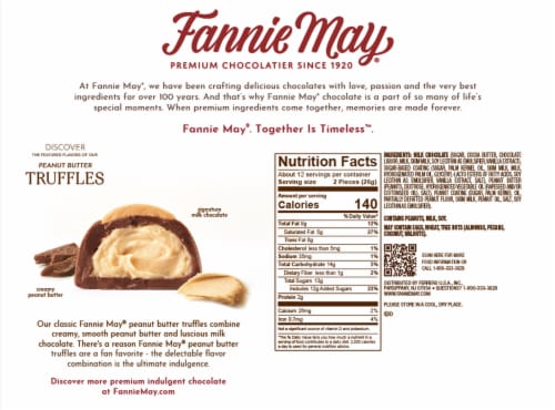 Fannie May Peanut Butter Truffles Chocolate Candy Box Perspective: back