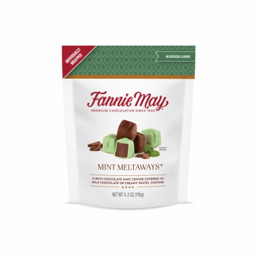 Fannie May Milk Chocolate Mint Meltaways Candy Perspective: back