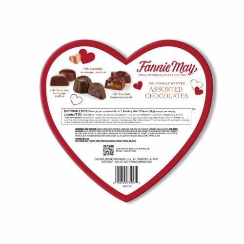 Fannie May Premium Assorted Chocolate Easter Candy Heart Perspective: back