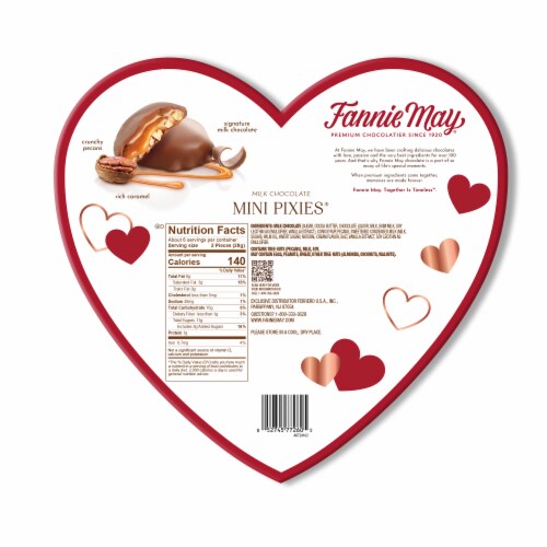 Fannie May Premium Mini Pixies® Smooth Caramel & Crunchy Pecans in Milk Chocolate Easter Candy Heart Perspective: back