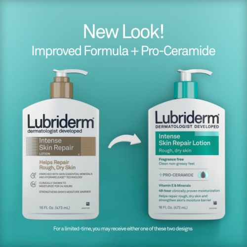 Lubriderm Intense Skin Repair Lotion Body, Face, & Hand + Pro Ceramide, Fragrance Free, for Dry Skin Perspective: back