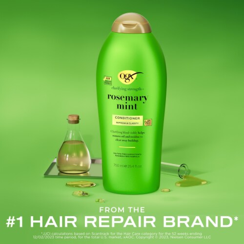 OGX Clarifying Strength + Rosemary Mint Conditioner Clarifying Sulfate-Free Surfactants Perspective: back