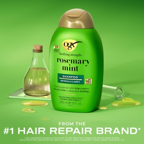 OGX Clarifying Strength + Rosemary Mint Shampoo, Visibly Helps Remove Oil, Sulfate-Free Surfactants Perspective: back