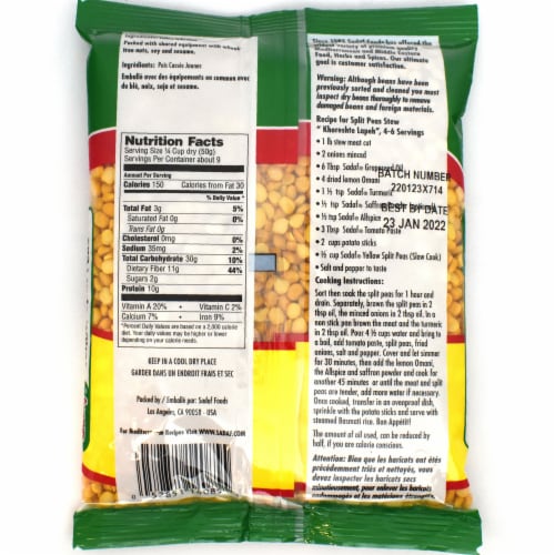 Sadaf® Yellow Split Peas Perspective: back